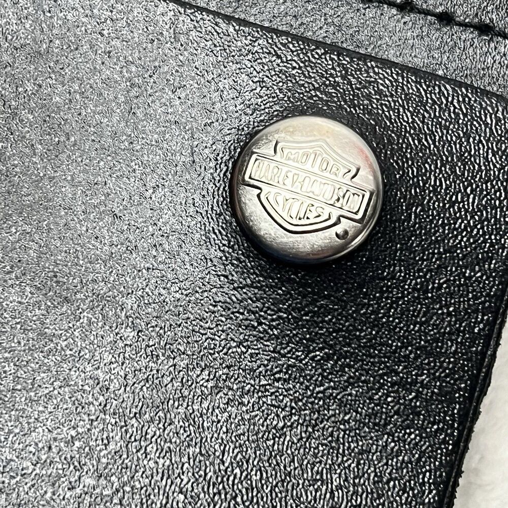 80's Vintage Harley Davidson Black USA Leather Wallet With Chain Eagle Logo Red - Picture 5 of 13